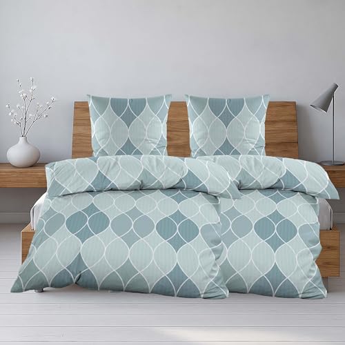 Casa Colori Seersucker Bettwäsche Salbei Grün 135x200 cm & 80x80 cm Kissenbezug | 100% Polyester | Wellenmuster | Atmungsaktiv & Bügelfrei von Casa Colori
