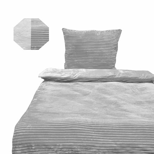 Casa Colori Teddy Flausch Bettwäsche Uni RIPP 135x200 cm Flauschige Garnitur in Silber Grau von Casa Colori