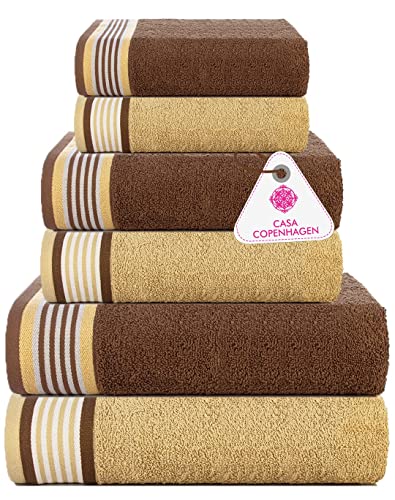 Casa Copenhagen, 550 g/m², 2 große Badetücher, 2 große Handtücher, 2 Waschlappen, superweiche ägyptische Baumwolle, 6-teiliges Handtuch-Set für Bad, Küche und Dusche - BRAUN + BEIGE von Casa Copenhagen