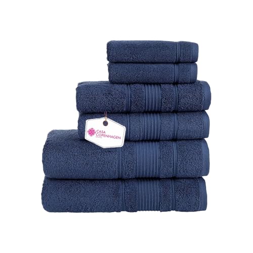 Casa Copenhagen 2 große Badetücher, 2 große Handtücher, 2 Waschlappen, superweiche ägyptische Baumwolle, 6-teiliges Premium-Handtuch-Set für Hotel & Spa, Badezimmer, Küche, Dusche – Navy blau von Casa Copenhagen