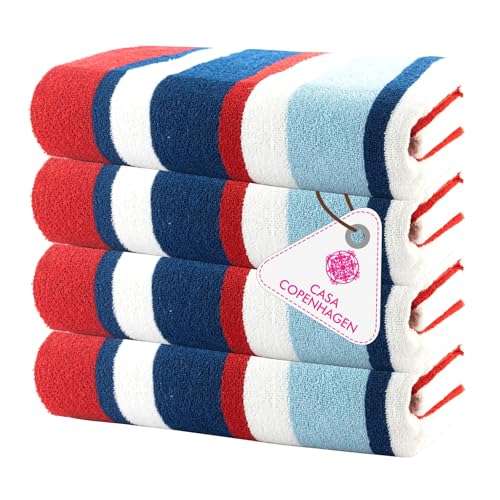 Casa Copenhagen Bora Bora Strandtücher, entworfen in Dänemark, robust und widerstandsfähig, schnelltrocknend, für Pool, Bad und Dusche, 76 x 152cm, 4-teiliges Handtuchset aus Baumwolle- Rot von Casa Copenhagen