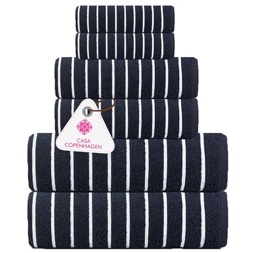 Casa Copenhagen Ecstatic 6-teiliges Handtuch-Set – Marineblau, 600 g/m², 2 Badetücher, 2 Handtücher, 2 Waschlappen aus weicher ägyptischer Baumwolle für Badezimmer, Küche und Dusche von Casa Copenhagen