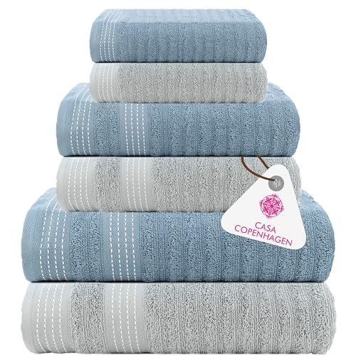 Casa Copenhagen Elegance 6-teiliges Handtuchset, Grauviolett + Staubblau, 550 g/m², 2 Badetücher, 2 Handtücher, 2 Waschlappen aus weicher ägyptischer Baumwolle für Badezimmer, Küche und Dusche von Casa Copenhagen