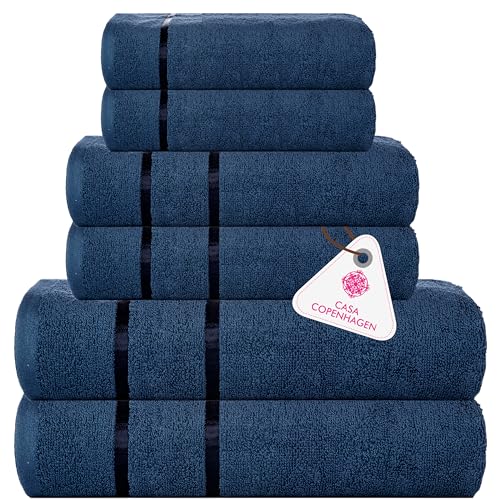 Casa Copenhagen Eternal 6-teiliges Handtuchset, Marine, 500 g/m², 2 Badetücher, 2 Handtücher, 2 Waschlappen aus weicher ägyptischer Baumwolle für Badezimmer, Küche und Dusche von Casa Copenhagen