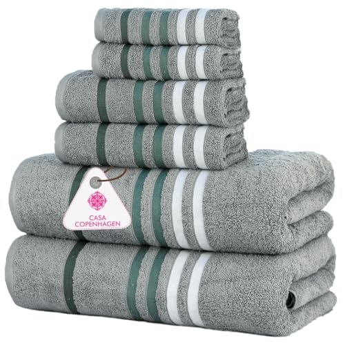 Casa Copenhagen Exotisches 6-teiliges Handtuch-Set, Kieferngrau, 525 g/m², 2 Badetücher, 2 Handtücher, 2 Waschlappen aus weicher ägyptischer Baumwolle für Badezimmer, Küche und Dusche von Casa Copenhagen