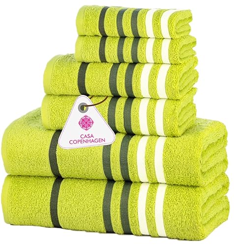 Casa Copenhagen Exotisches 6-teiliges Handtuch-Set, Limettengrün, 525 g/m², 2 Badetücher, 2 Handtücher, 2 Waschlappen aus weicher ägyptischer Baumwolle für Badezimmer, Küche und Dusche von Casa Copenhagen