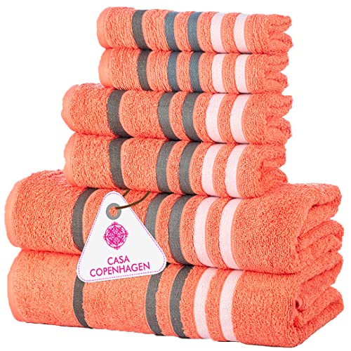 Casa Copenhagen Exotisches 6-teiliges Handtuch-Set, Malibu Pfirsich, 525 g/m², 2 Badetücher, 2 Handtücher, 2 Waschlappen aus weicher ägyptischer Baumwolle für Badezimmer, Küche und Dusche von Casa Copenhagen