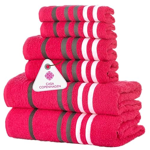 Casa Copenhagen Exotisches 6-teiliges Handtuch-Set, Rosa, 525 g/m², 2 Badetücher, 2 Handtücher, 2 Waschlappen aus weicher ägyptischer Baumwolle für Badezimmer, Küche und Dusche von Casa Copenhagen