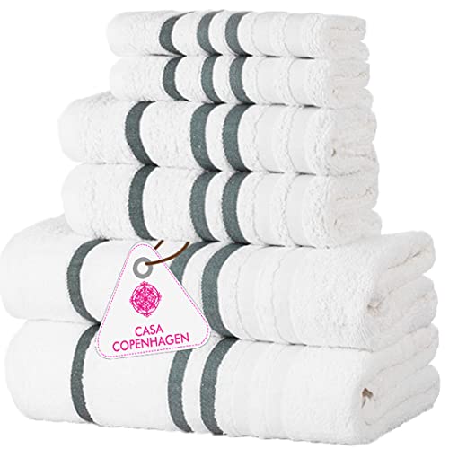 Casa Copenhagen Exotisches 6-teiliges Handtuch-Set, Weiß, 525 g/m², 2 Badetücher, 2 Handtücher, 2 Waschlappen aus weicher ägyptischer Baumwolle für Badezimmer, Küche und Dusche von Casa Copenhagen