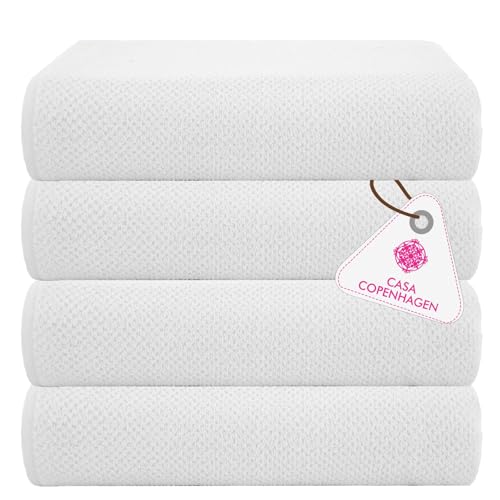 Casa Copenhagen Popcorn Textured 4 teiliges Badetücher Set - Weiß, 550 g/m², 4 teiliges Badetücher, Baumwolle Handtüchern Rau und zäh Einsatz, Geschenkset für Badezimmer von Casa Copenhagen