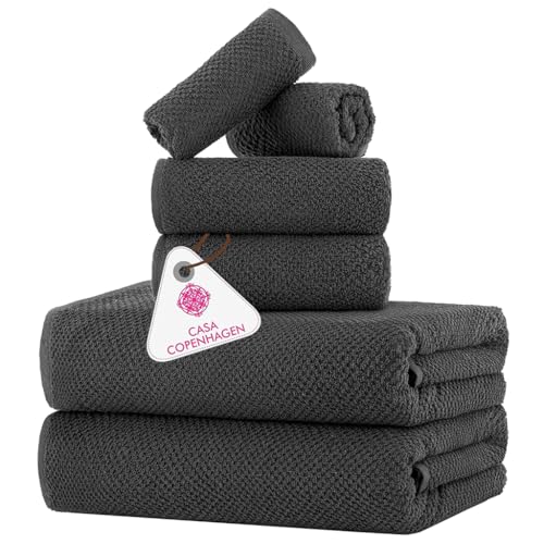 Casa Copenhagen Popcorn Textured 6-teiliges Handtuch Set - Kieferngrau, 550 g/m², 2 Bade, 2 Hand, 2 Waschlappen Handtüchern Baumwolle Rau und zäh Einsatz Geschenkset für Badezimmer von Casa Copenhagen