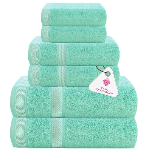 Casa Copenhagen Solitaire 6-teiliges Handtuch-Set – Aquablau, 600 g/m². 2 Badetücher, 2 Handtücher, 2 Waschlappen aus weicher ägyptischer Baumwolle für Badezimmer, Küche und Dusche von Casa Copenhagen