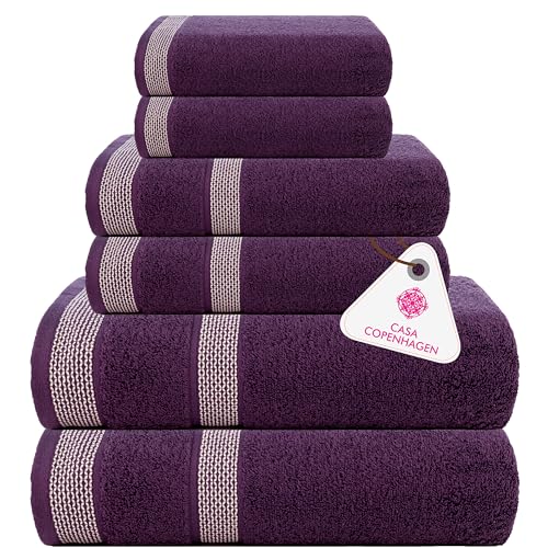 Casa Copenhagen Solitaire 6-teiliges Handtuch-Set – Dunkelviolett, 600 g/m². 2 Badetücher, 2 Handtücher, 2 Waschlappen aus weicher ägyptischer Baumwolle für Badezimmer, Küche und Dusche von Casa Copenhagen