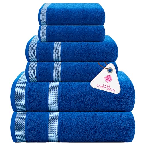 Casa Copenhagen Solitaire 6-teiliges Handtuch-Set – Electric Blue, 600 g/m². 2 Badetücher, 2 Handtücher, 2 Waschlappen aus weicher ägyptischer Baumwolle für Badezimmer, Küche und Dusche von Casa Copenhagen