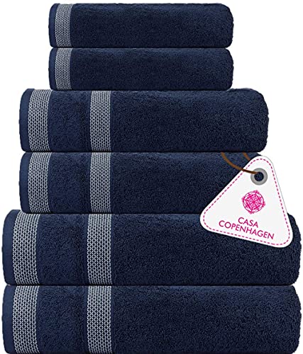 Casa Copenhagen Solitaire 6-teiliges Handtuch-Set – Marineblau, 600 g/m², 2 Badetücher, 2 Handtücher, 2 Waschlappen aus weicher ägyptischer Baumwolle für Badezimmer, Küche und Dusche von Casa Copenhagen