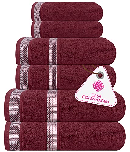 Casa Copenhagen Solitaire-Handtuchset, entworfen in Dänemark, 600 g/m², Hotel & Spa, Küche & Bad, ägyptische Baumwolle, 6-teiliges Set mit 2 Badetüchern, 2 Handtüchern, 2 Waschlappen – Burgund von Casa Copenhagen