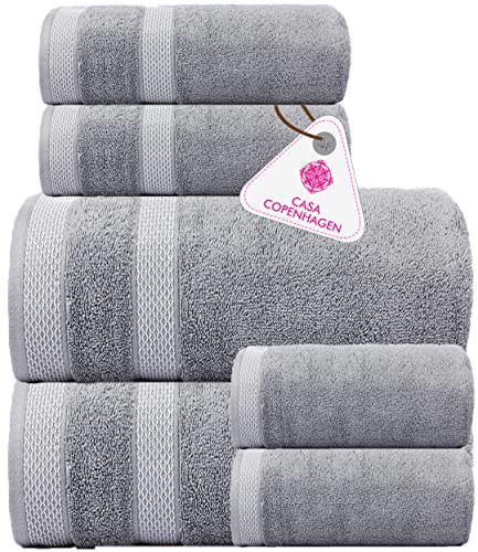 Casa Copenhagen Solitaire-Handtuchset, entworfen in Dänemark, 600 g/m², Hotel & Spa, Küche & Bad, ägyptische Baumwolle, 6-teiliges Set mit 2 Badetüchern, 2 Handtüchern, 2 Waschlappen – GRAU VIOLETT von Casa Copenhagen