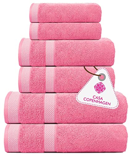 Casa Copenhagen Solitaire-Handtuchset, entworfen in Dänemark, 600 g/m², Hotel & Spa, Küche & Bad, ägyptische Baumwolle, 6-teiliges Set mit 2 Badetüchern, 2 Handtüchern, 2 Waschlappen – Rosa von Casa Copenhagen