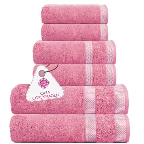 Casa Copenhagen Solitaire-Handtuchset, entworfen in Dänemark, 600 g/m², Hotel & Spa, Küche & Bad, ägyptische Baumwolle, 6-teiliges Set mit 2 Badetüchern, 2 Handtüchern, 2 Waschlappen – Rosa von Casa Copenhagen