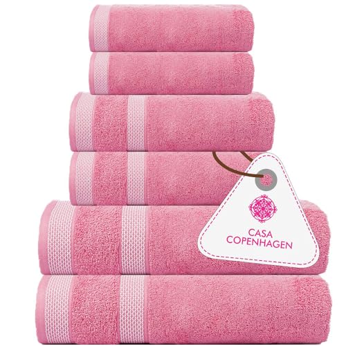 Casa Copenhagen Solitaire-Handtuchset, entworfen in Dänemark, 600 g/m², Hotel & Spa, Küche & Bad, ägyptische Baumwolle, 6-teiliges Set mit 2 Badetüchern, 2 Handtüchern, 2 Waschlappen – Rosa von Casa Copenhagen