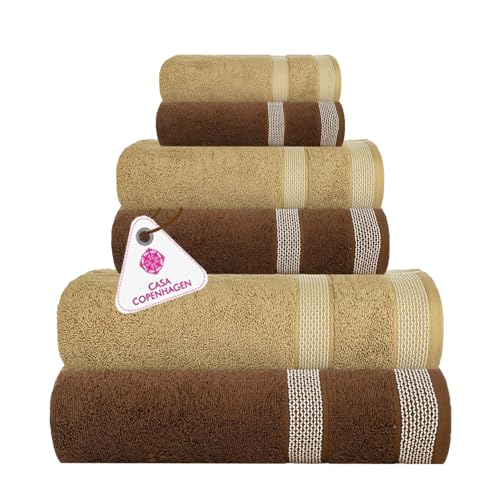 Casa Copenhagen Solitaire Mix 6-teiliges Handtuchset – Beige + Braun, 600 g/m², 2 Badetücher, 2 Handtücher, 2 Waschlappen aus weicher ägyptischer Baumwolle für Badezimmer, Küche und Dusche von Casa Copenhagen