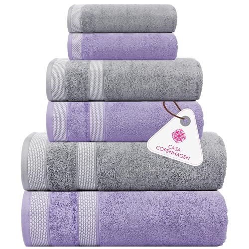 Casa Copenhagen Solitaire Mix 6-teiliges Handtuchset – Grauviolett + Lila Rose, 600 g/m², 2 Badetücher, 2 Handtücher, 2 Waschlappen aus weicher ägyptischer Baumwolle für Badezimmer, Küche und Dusche von Casa Copenhagen