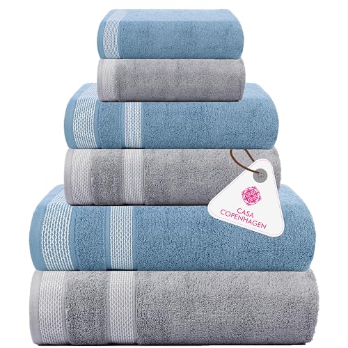 Casa Copenhagen Solitaire Mix 6-teiliges Handtuchset – Grauviolett + Staubblau, 600 g/m², 2 Badetücher, 2 Handtücher, 2 Waschlappen aus weicher ägyptischer Baumwolle für Badezimmer, Küche und Dusche von Casa Copenhagen