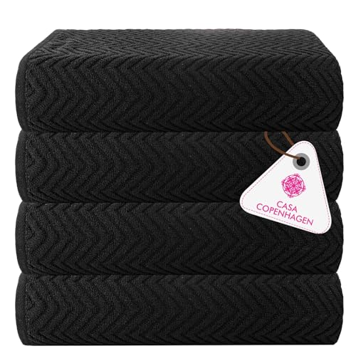 Casa Copenhagen Wave Textured 4 teiliges Badetücher Set - Schwarz, 550 g/m², 4 teiliges Badetücher, Baumwolle Handtüchern Rau und zäh Einsatz, Geschenkset für Badezimmer von Casa Copenhagen