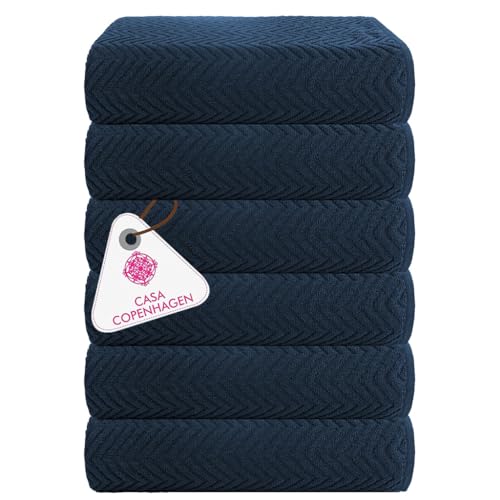 Casa Copenhagen Wave Textured 6 teiliges Klein Badetücher Set - Marineblau, 550 g/m², 6 teiliges Klein Badetücher, Baumwolle Handtüchern Rau und zäh Einsatz, Geschenkset für Badezimmer von Casa Copenhagen