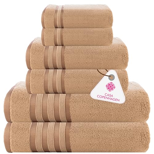 Casa Copenhagen Zero Twist, 6 Teiliges Handtuch Set, 100% Baumwolle, Beige, 600 GSM, 2 Bade, 2 Hand und 2 Waschlappen aus ägyptischer Baumwolle, Ultraweiche Luxushandtücher für Badezimmer von Casa Copenhagen