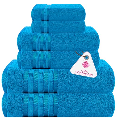 Casa Copenhagen Zero Twist, 6-teiliges Handtuch Set 100% Baumwolle, Blaugrün, 600 g/m², 2Bad, 2Hand, 2Waschlappen aus ägyptischer Baumwolle, ultraweiche Luxushandtücher für Hotel, Spa, Küche von Casa Copenhagen