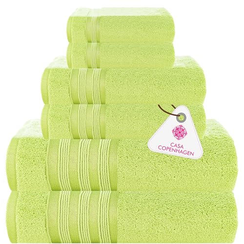 Casa Copenhagen Zero Twist, 6-teiliges Handtuch Set 100% Baumwolle, Limettengrün, 600 g/m², 2Bad, 2Hand, 2 Waschlappen aus ägyptischer Baumwolle, ultraweiche Luxushandtücher für Hotel, Spa, Küche von Casa Copenhagen