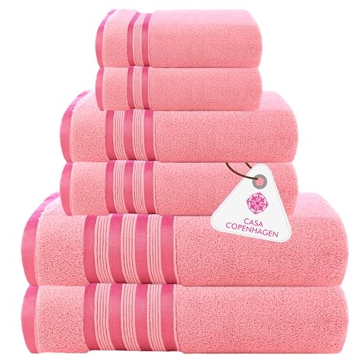 Casa Copenhagen Zero Twist, 6-teiliges Handtuch Set 100% Baumwolle, Rosa, 600 g/m², 2Bad, 2Hand, 2Waschlappen aus ägyptischer Baumwolle, ultraweiche Luxushandtücher für Hotel, Spa, Küche von Casa Copenhagen