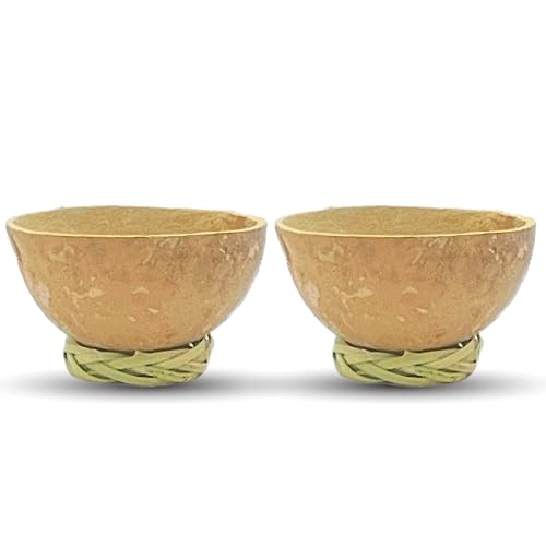 Mezcal Jicaras Tassen - handgeschnitzte Artisan Copitas aus Mexiko mit Naturfaser Carrizo Base Rodete Das traditionelle Gefäß für Mezcal und Tequila oder jede Agave-Spirituose, 2er-Set (85 ml) von Casa Fiesta Designs