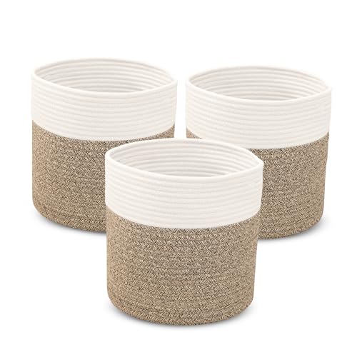 Casa Mina® Aufbewahrungskorb geflochten aus Baumwolle für Kinderzimmer I Schadstofffreie Korb Aufbewahrung aus Naturmaterial I Robuster Baumwollkorb mit Griffen I Regalkorb geflochten | 3er Set von Casa Mina
