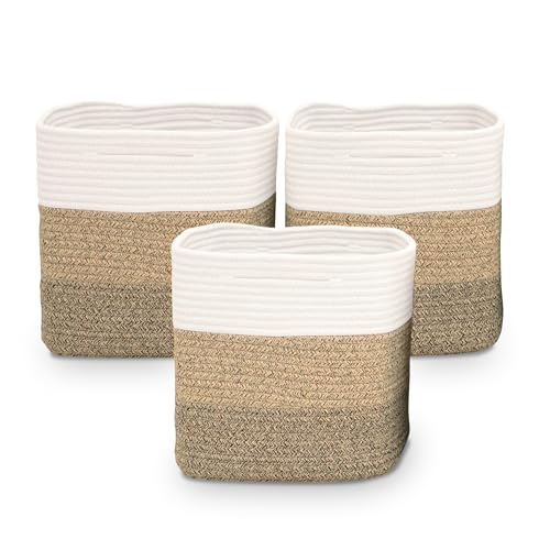 Casa Mina® Aufbewahrungskorb geflochten aus Baumwolle für Kinderzimmer I Schadstofffreie Korb Aufbewahrung aus Naturmaterial I Robuster Baumwollkorb mit Griffen I Regalkorb geflochten | 3er Set von Casa Mina