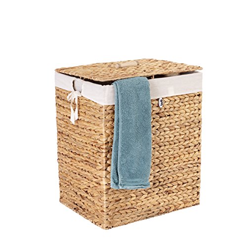 Casa Mina® Wäschekorb mit Deckel 32 x 25 x 45cm hoch I Atmungsaktiver Wäschekorb geflochten aus 100% Naturfaser I Wäschesammler mit Griffen & waschbarem Innensack I Wäschekörbe - Busan Natur von Casa Mina