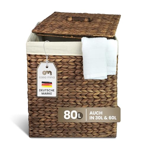 Casa Mina® Wäschekorb mit Deckel 44 x 35 x 54cm hoch I Atmungsaktiver Wäschekorb geflochten aus 100% Naturfaser I Robuster Wäschesammler mit Griffen & waschbarem Innensack I Wäschekörbe - Busan von Casa Mina