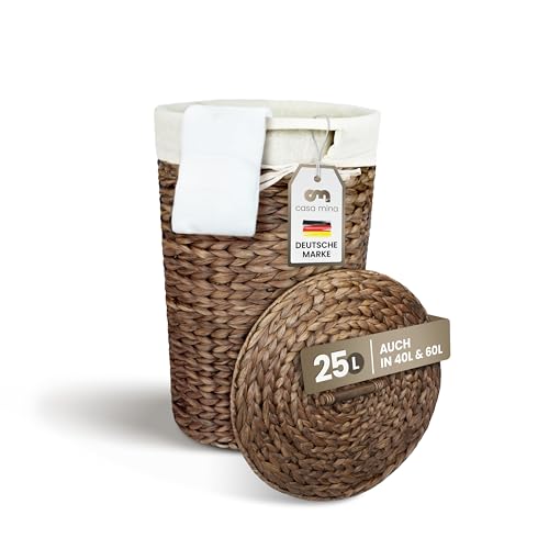 Casa Mina® Wäschekorb mit Deckel D30 x H45cm hoch I Atmungsaktiver Wäschekorb geflochten aus 100% Naturfaser I Robuster Wäschesammler mit Griffen & waschbarem Innensack I Wäschekörbe - Lombok von Casa Mina