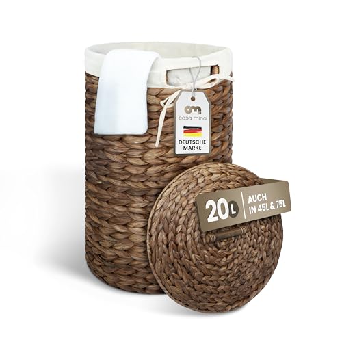 Casa Mina® Wäschesammler mit Deckel D30 x H45cm hoch I Atmungsaktiver Wäschekorb geflochten aus 100% Naturfaser I Robuster Wäschesammler mit Griffen & waschbarem Innensack I Wäschekörbe - Manila von Casa Mina