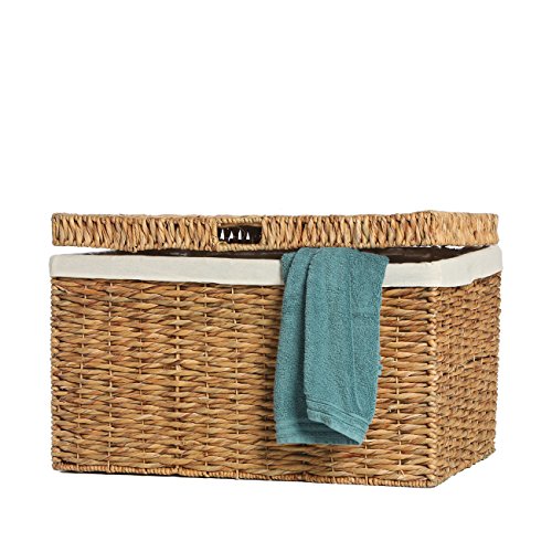 Casa Mina® Wäschetruhe mit Deckel 70 x 44 x 45cm hoch I Atmungsaktive Wäschetruhe geflochten aus 100% Naturfaser I Robuster Wäschesammler mit Griffen & waschbarem Innensack I Wäschetruhe - Bali ASIN von Casa Mina