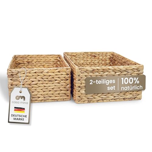 Casa Mina Korb Aufbewahrung 2er Set (M+L) 100% natürlich aus Wasserhyazinthe I Dekorative Körbe Aufbewahrung für jeden Raum I Aufbewahrungskorb mit robustem Metallgestell von Casa Mina