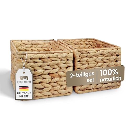 Casa Mina Korb Aufbewahrung 2er Set S (22x17x14cm) 100% natürlich aus Wasserhyazinthe I Dekorative Körbe Aufbewahrung für jeden Raum I Aufbewahrungskorb mit robustem Metallgestell von Casa Mina