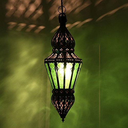 Casa Moro Arabische Lampe marokkanische Hängeleuchte Nura Grün H 54 cm aus Metall & Relief-Glas | Echtes Kunsthandwerk aus Marokko | Handmade Lampe schöne orientalische Dekoration | L1214 von Casa Moro
