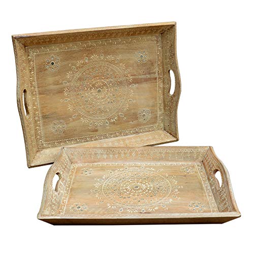 Casa Moro 2 handbemalte Serviertabletts Parvin im 2er Set aus Mangoholz | orientalische Tabletts Servierplatten Betttisch Betttablett Küchen-Tablet Gastro-Tablett Serviertabletts | RK18 von Casa Moro