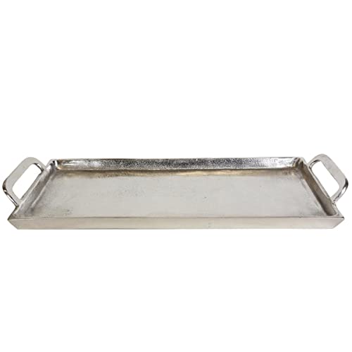 Casa Moro Aluminium Tablett Messina Silber mit Griff rechteckig 46cm Lang aus Metall handgegossen | Vintage Servierteller Raw Optik Deko-Tablett Weihnachtsdeko | ALTB20 von Casa Moro