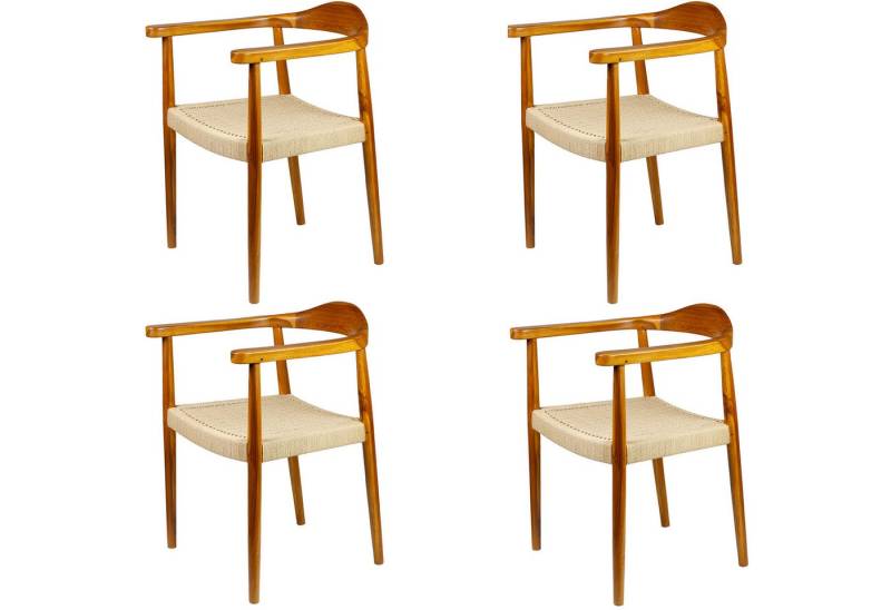 Casa Moro Armlehnstuhl Esszimmer Stuhl aus massiv Holz (Esszimmerstühle einzeln oder als 2er, 4er & 6er Set), Boho Chic Holzstuhl in Beige Braun von Casa Moro