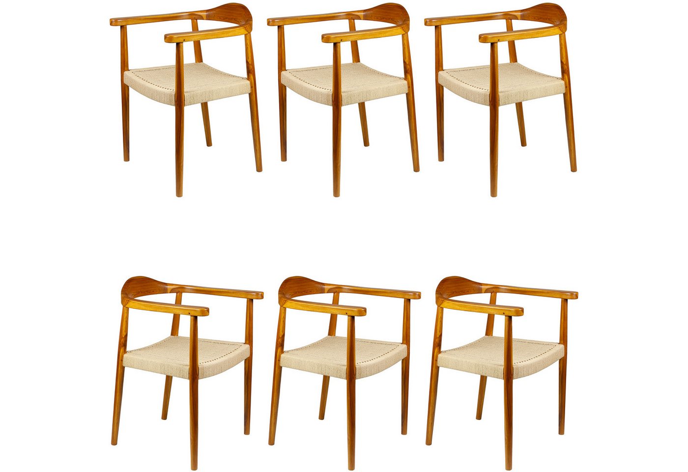 Casa Moro Armlehnstuhl Esszimmer Stuhl aus massiv Holz (Esszimmerstühle einzeln oder als 2er, 4er & 6er Set), Boho Chic Holzstuhl in Beige Braun von Casa Moro