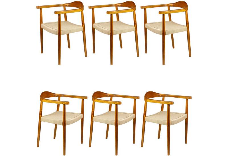 Casa Moro Armlehnstuhl Esszimmer Stuhl aus massiv Holz (Esszimmerstühle einzeln oder als 2er, 4er & 6er Set), Boho Chic Holzstuhl in Beige Braun von Casa Moro