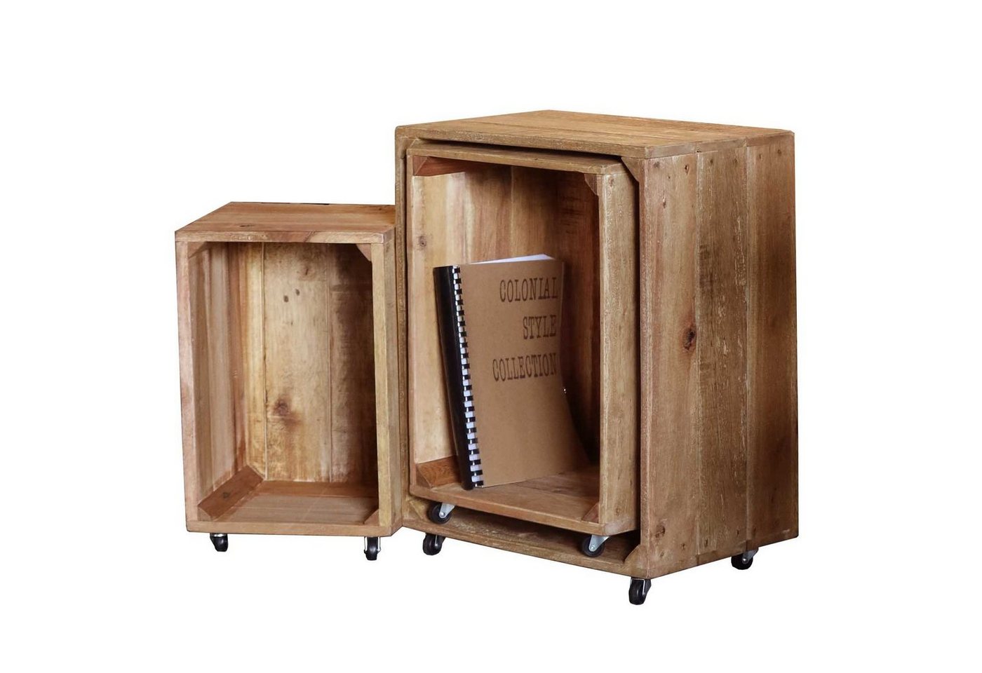 Casa Moro Aufbewahrungsbox Holz Box Renzo 3er Set mit Rollen Holzblumenkiste Holzbox, handgefertigt aus recyceltem Teak Holz gefertigt von Casa Moro